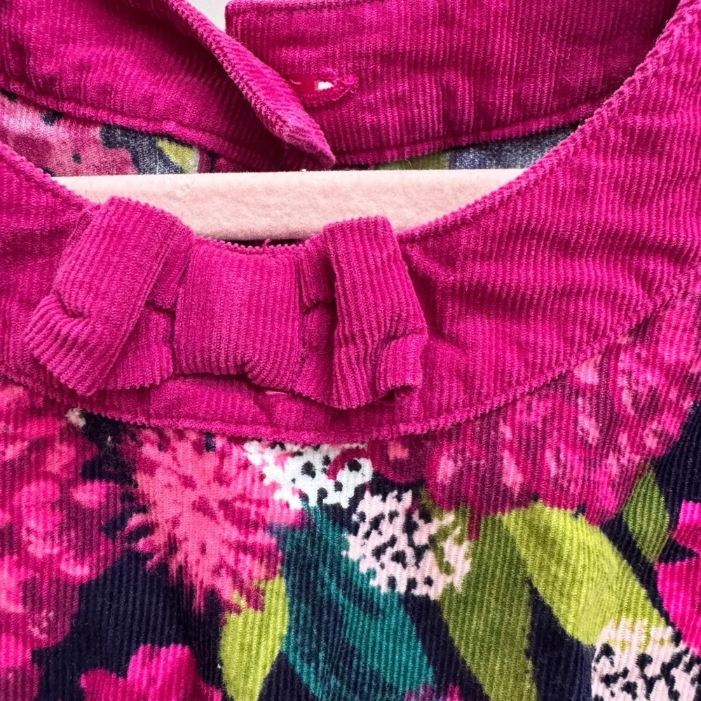 Gymboree 4T Girls Vibrant Pink and Green Floral Corduroy Short Sleeve Dress